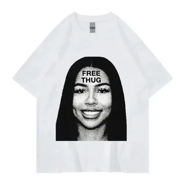 חולצת היפ הופ רחבה עם הדפס Free Thug