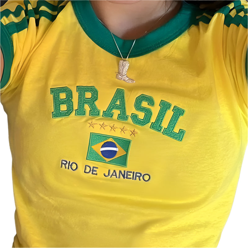 טי שירט קרופ לנשים עם הדפס BRASIL וינטג' Y2K