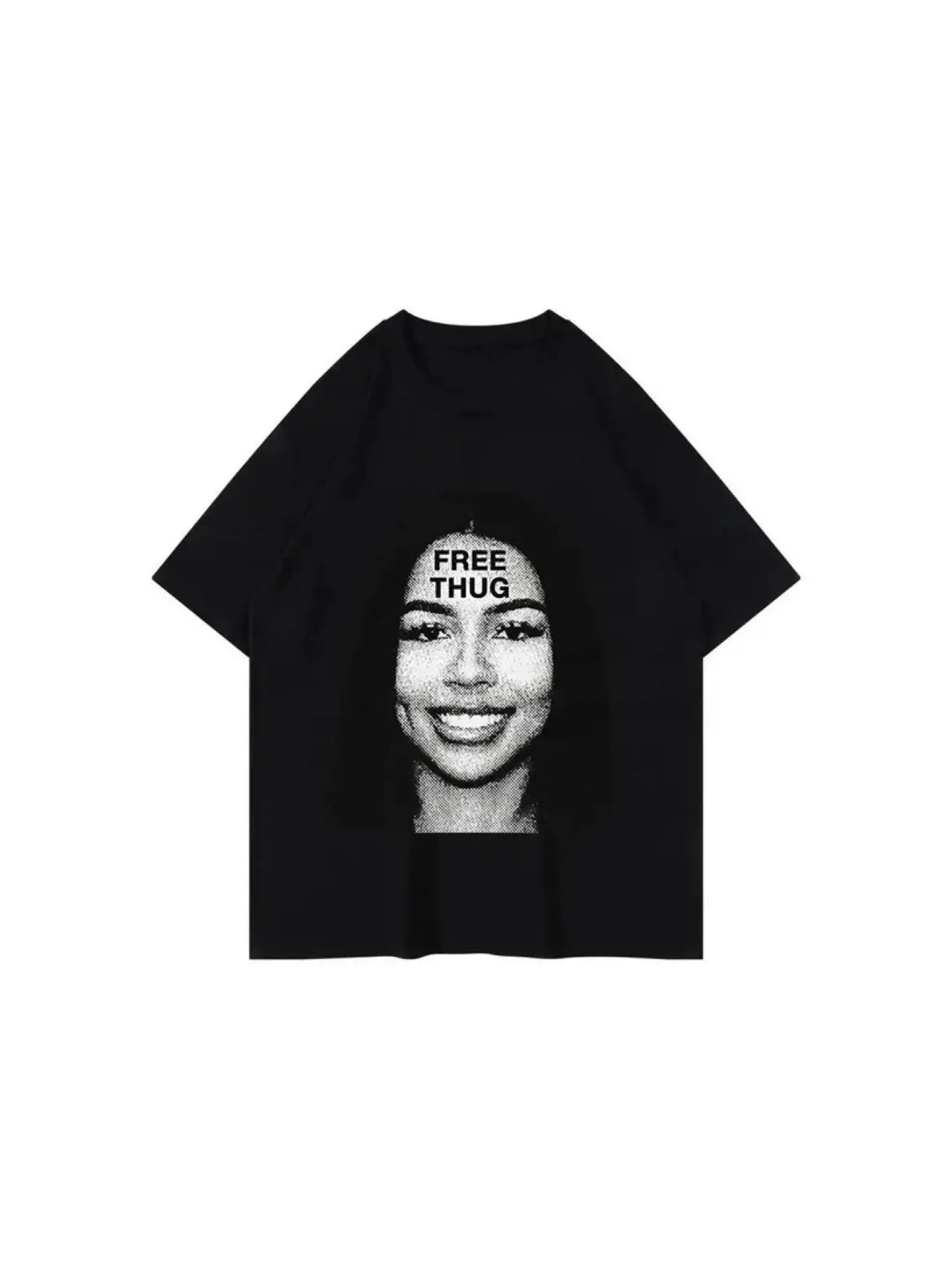 חולצת היפ הופ רחבה עם הדפס Free Thug