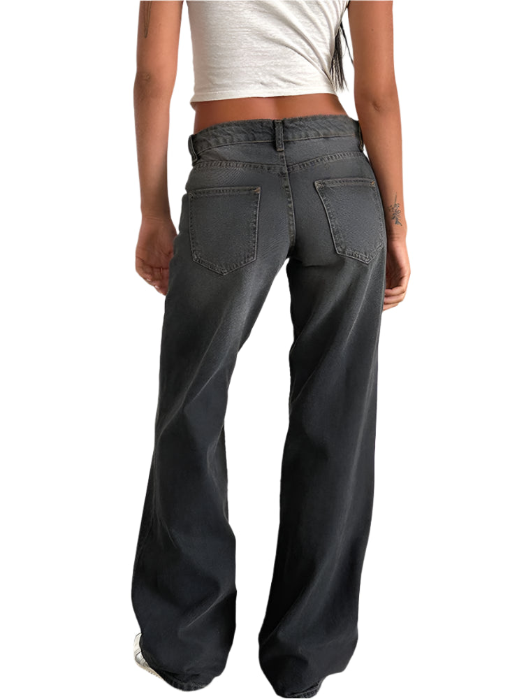 ג'ינס באגי כחול בגזרה גבוהה לנשים סגנון streetwear