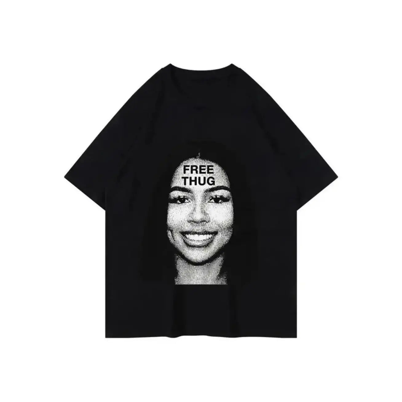 חולצת היפ הופ רחבה  עם הדפס Free Thug